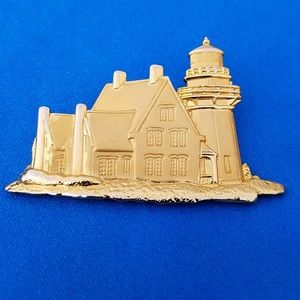 Vintage JJ Jonette Goldtone Lighthouse Brooch Pin